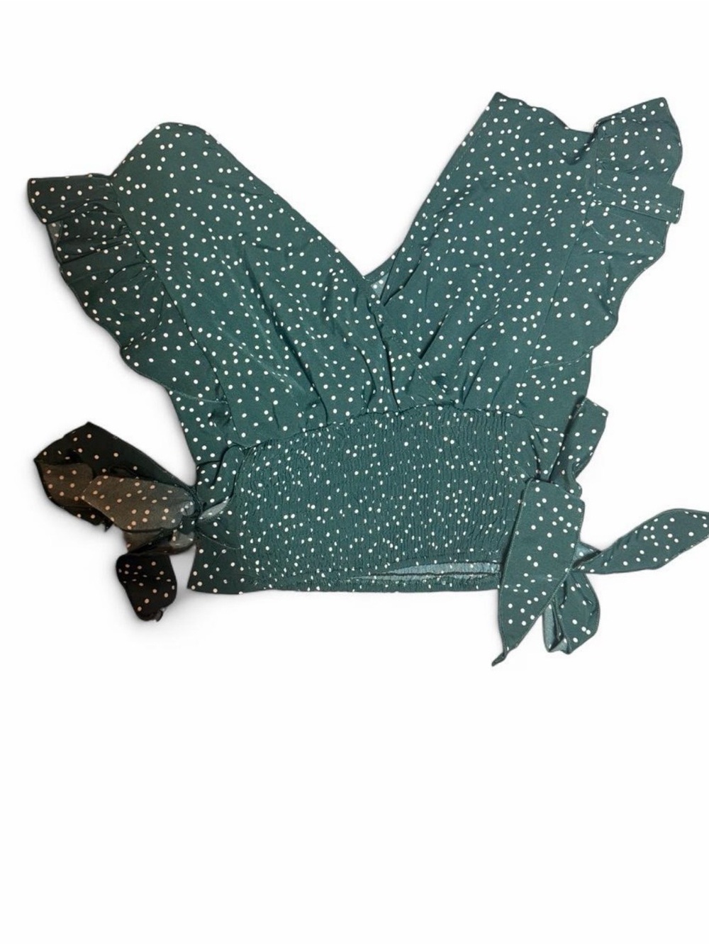 SHEIN Polka Dot Ruffle Smocked Crop Top - Green